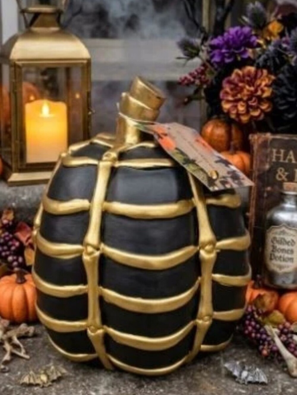CHRISTIAN LACROIX Metallic Bone Pumpkin Decor Halloween Decor Black Pumpkin
